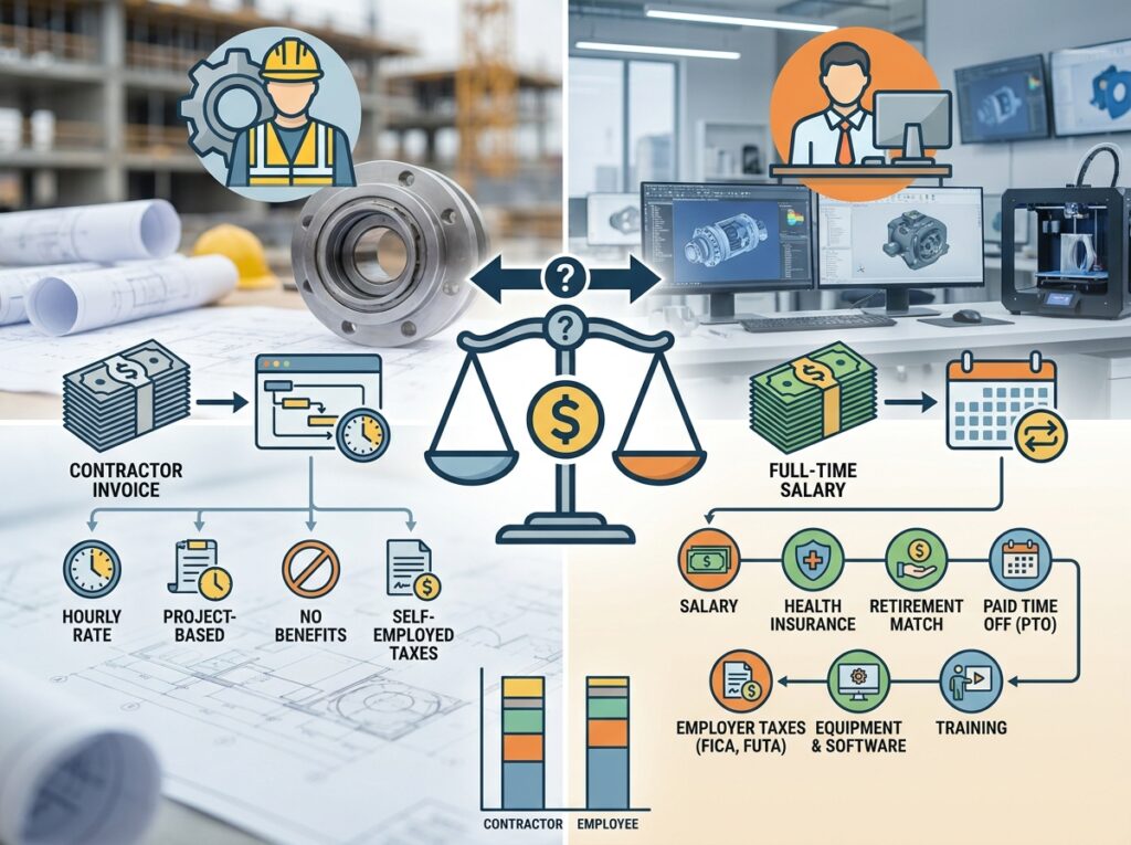 Cost Comparison: Mechanical Engineering Contractor vs Full-Time Employee (Real Pay Data)