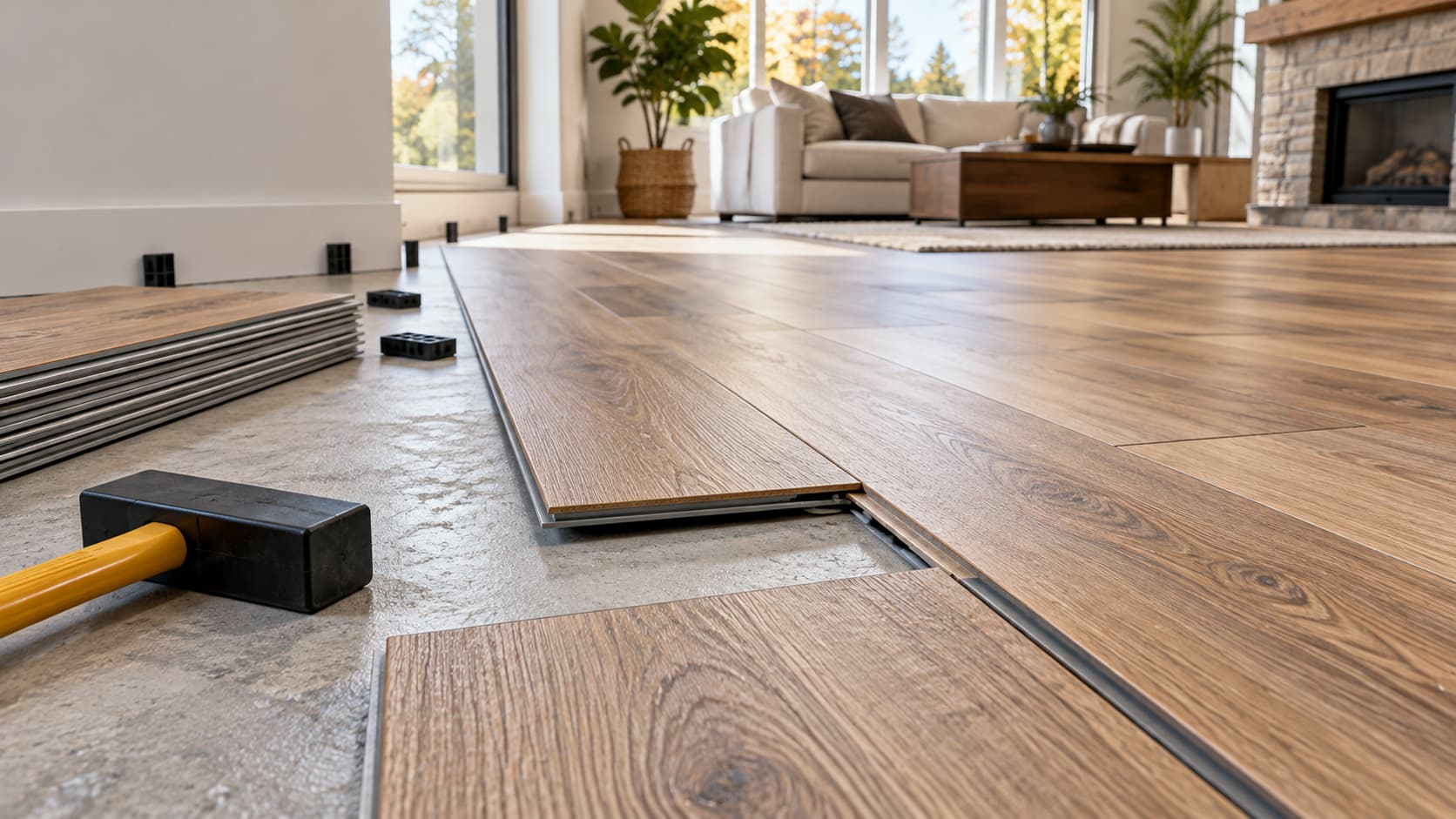 Home 72 Flooring Installation in a Sunlit Living Room